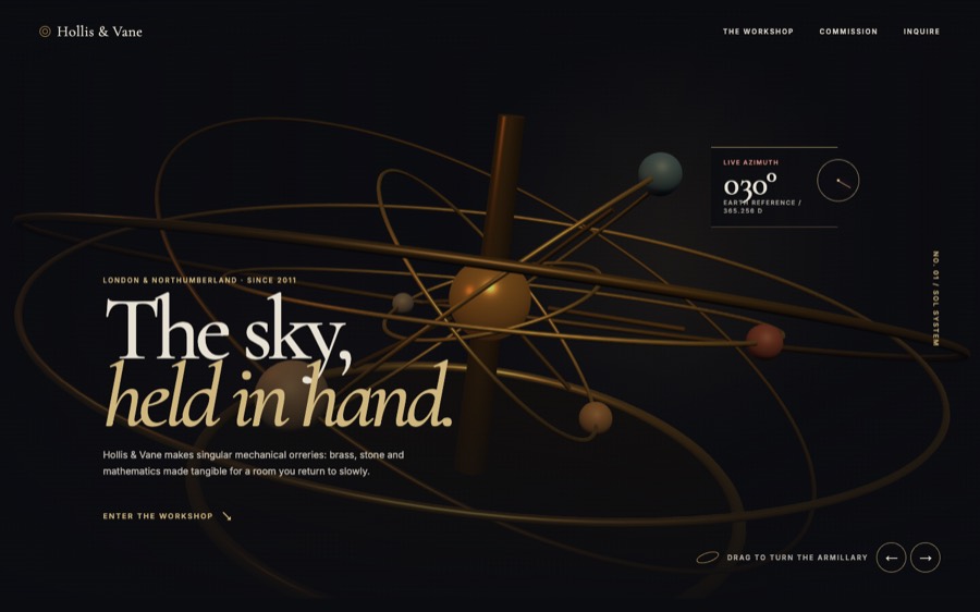 Screenshot of Hollis & Vane — Mechanical Orreries