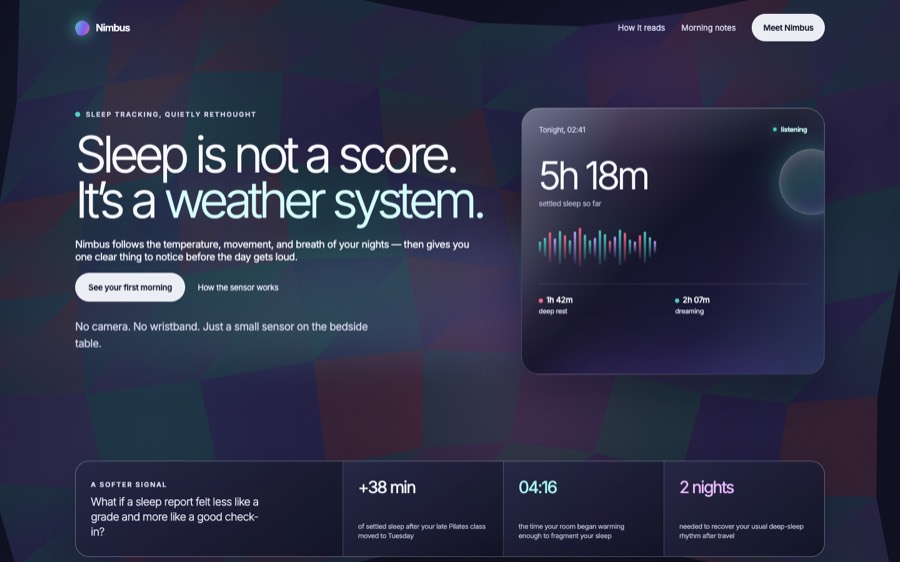 Screenshot of Nimbus — sleep, in its own time