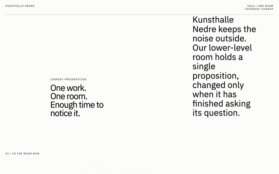 Screenshot of Kunsthalle Nedre — one work, one room
