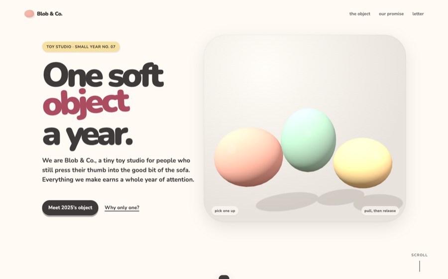 Screenshot of Blob & Co. — One soft object per year