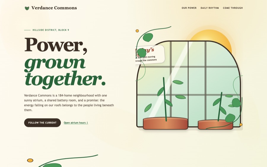 Screenshot of Verdance Commons — Power, grown together
